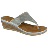 Ladies Cipriata "Sandra" Toe Post Diamonte Toe Post Wedge Sandal